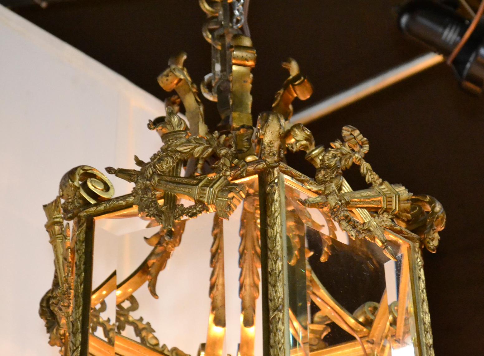 19th Century French Louis XVI Bronze Lantern In Good Condition In Dallas, TX