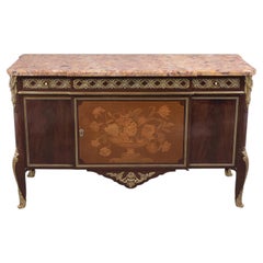 19th-Century French Louis XVI Buffet: Antique Mahogany and Bronze Marquetry Comm