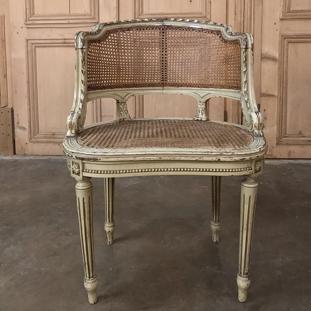 Hand-Carved 19th Century French Louis XVI Caned Vanity Bench