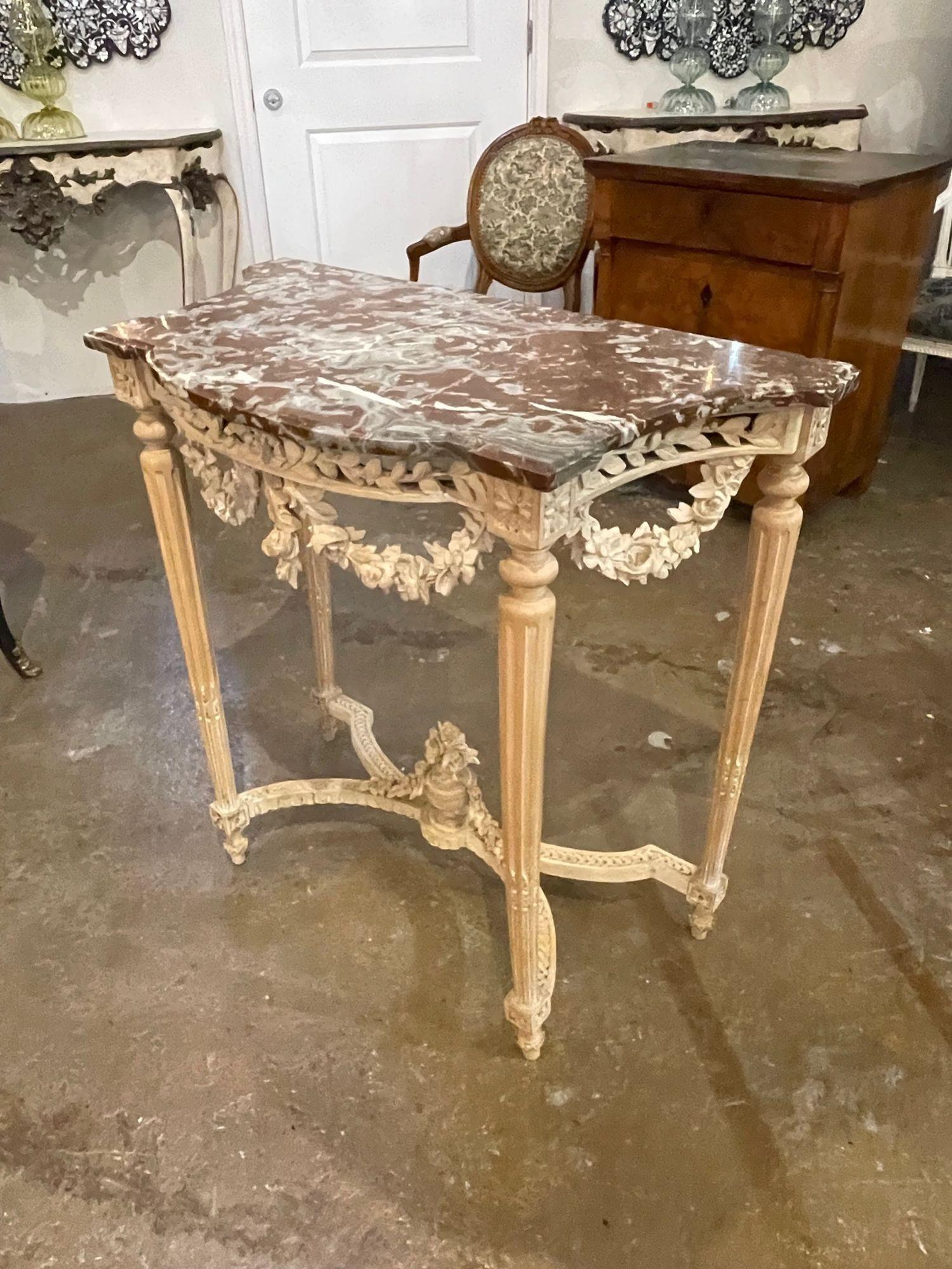 19th Century French Louis XVI Carved and Bleached Walnut Console In Good Condition In Dallas, TX