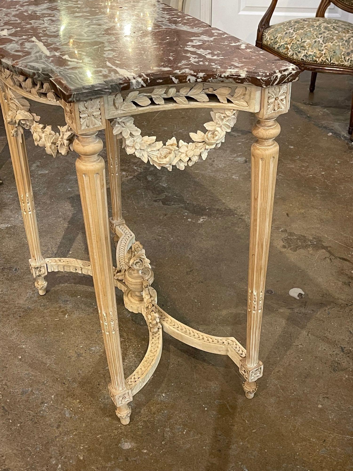 19th Century French Louis XVI Carved and Bleached Walnut Console 1