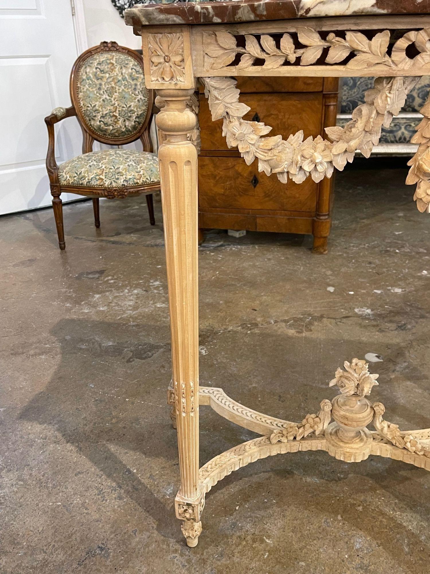 19th Century French Louis XVI Carved and Bleached Walnut Console 3