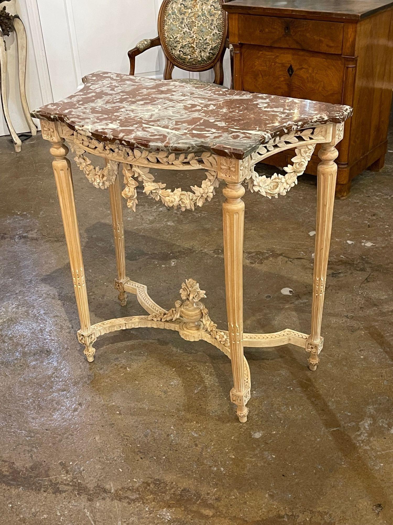 19th Century French Louis XVI Carved and Bleached Walnut Console 5