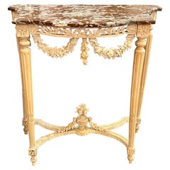19th Century French Louis XVI Carved and Bleached Walnut Console
