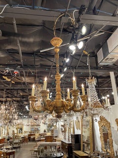 19th Century French Louis XVI Carved and Giltwood 6 Light Chandelier