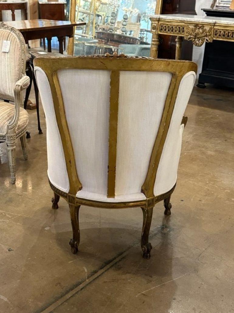 19th Century French Louis XVI Carved and Giltwood Bergere For Sale 2