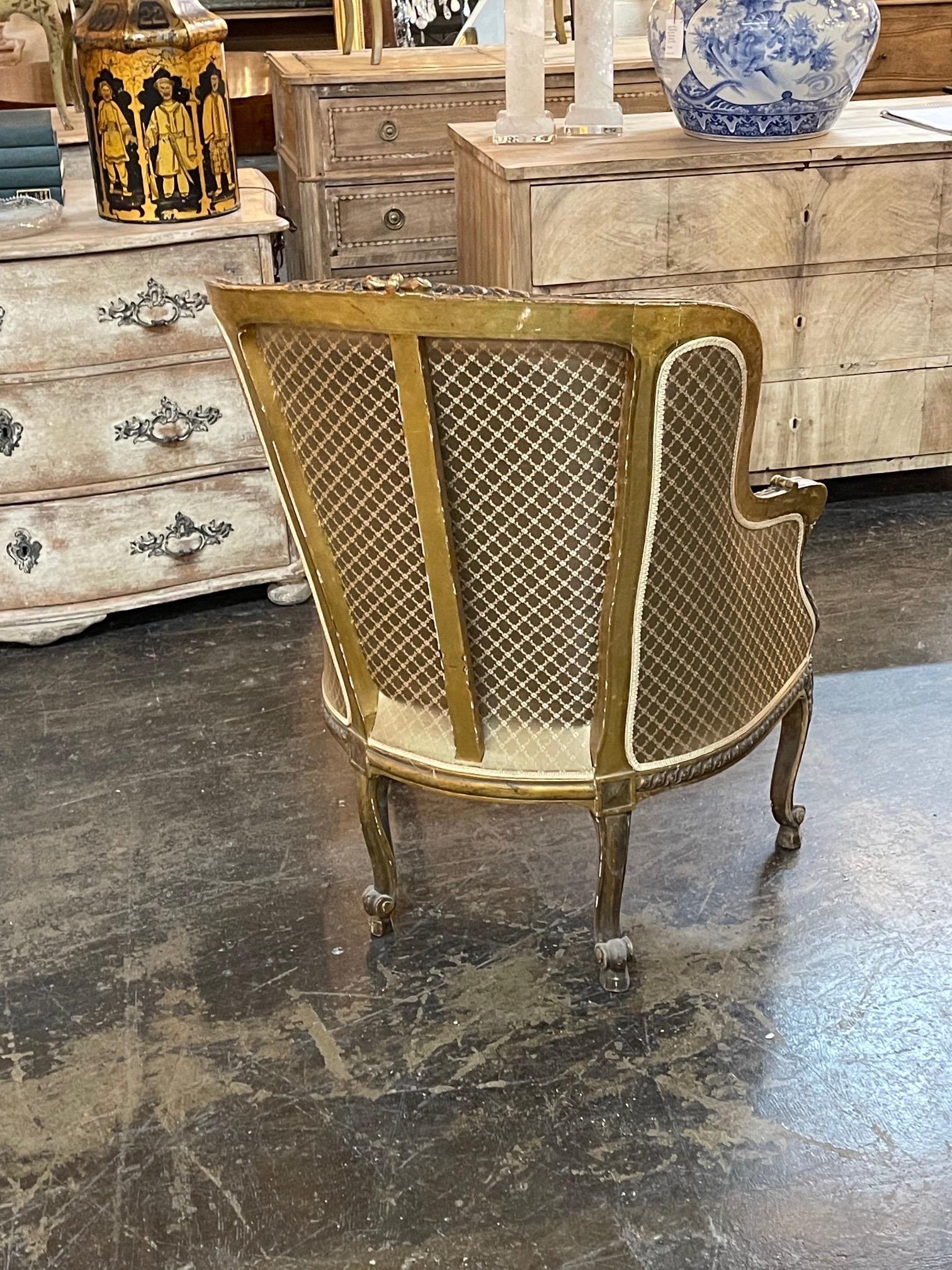 19th Century French Louis XVI Carved and Giltwood Bergere 3