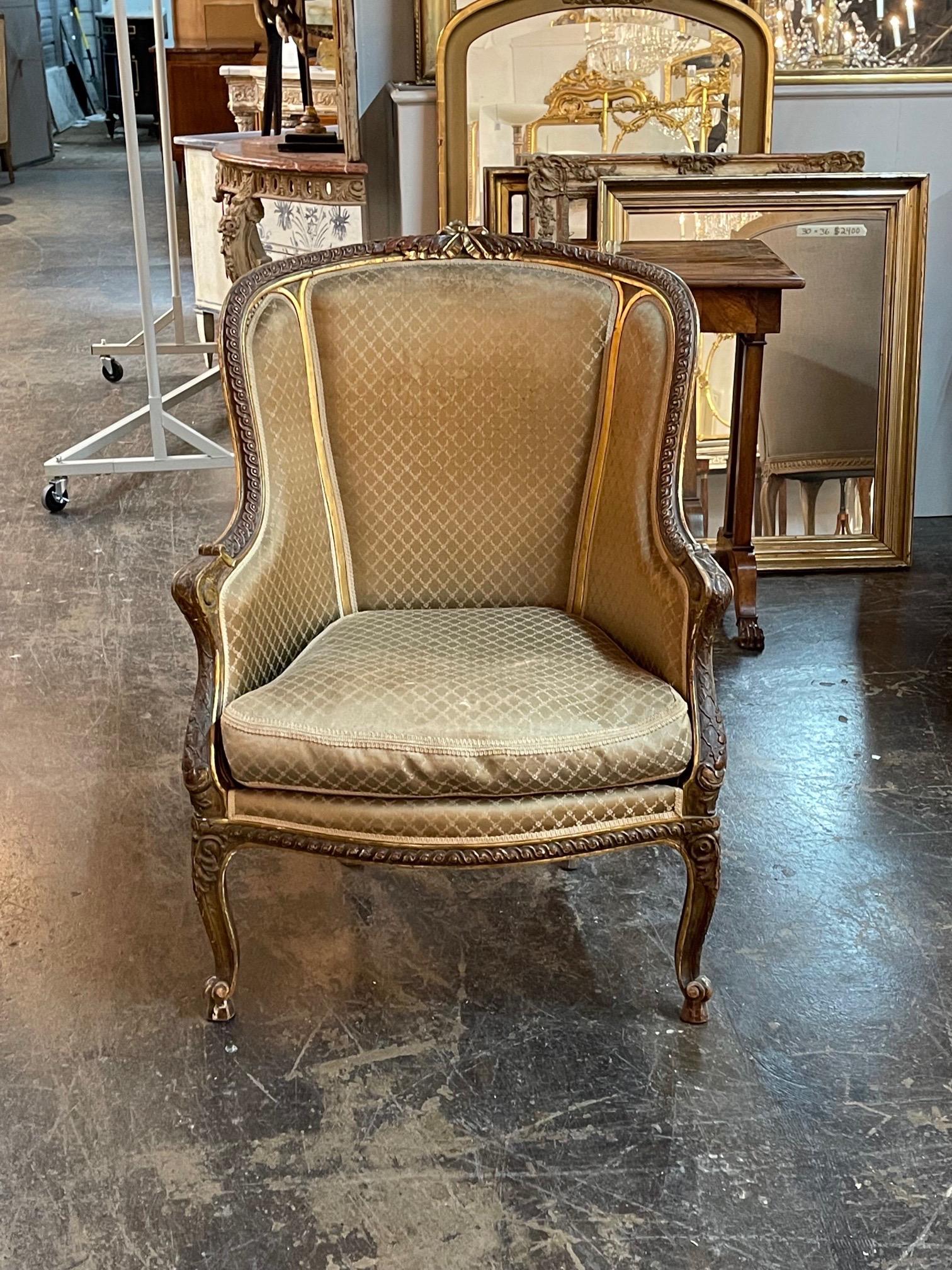 19th Century French Louis XVI Carved and Giltwood Bergere 4