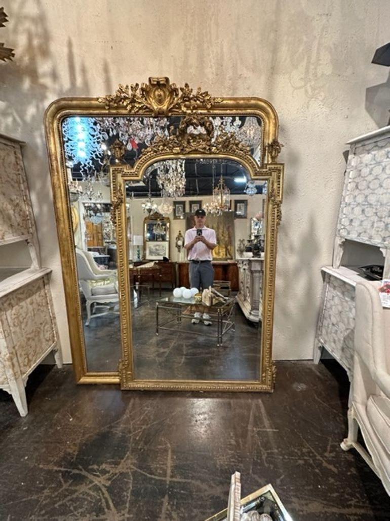 19th Century French Louis XVI Carved and Giltwood Mirror In Good Condition For Sale In Dallas, TX
