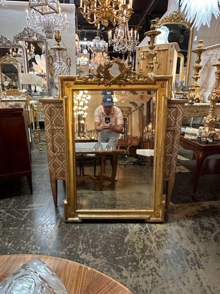 19th Century French Louis XVI Carved and Giltwood Mirror In Good Condition For Sale In Dallas, TX