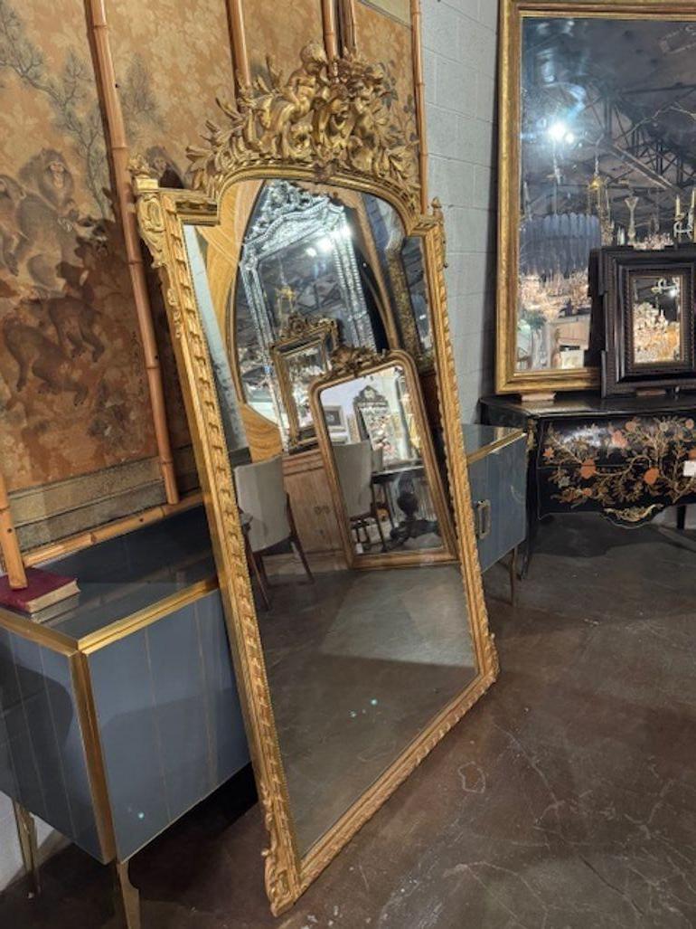 19th Century French Louis XVI Carved and Giltwood Mirror In Good Condition For Sale In Dallas, TX