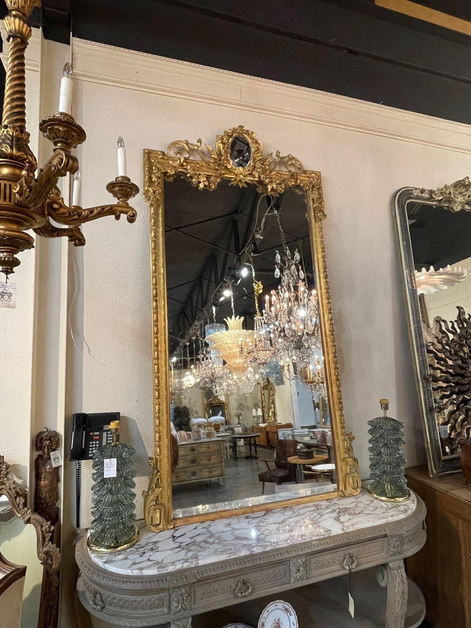 19th Century French Louis XVI Carved and Giltwood Mirror For Sale 6