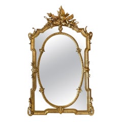 19th Century French Louis XVI Carved and Giltwood Mirror with Birds 19th Century French Louis XVI Carved and Giltwood Mirror with Birds