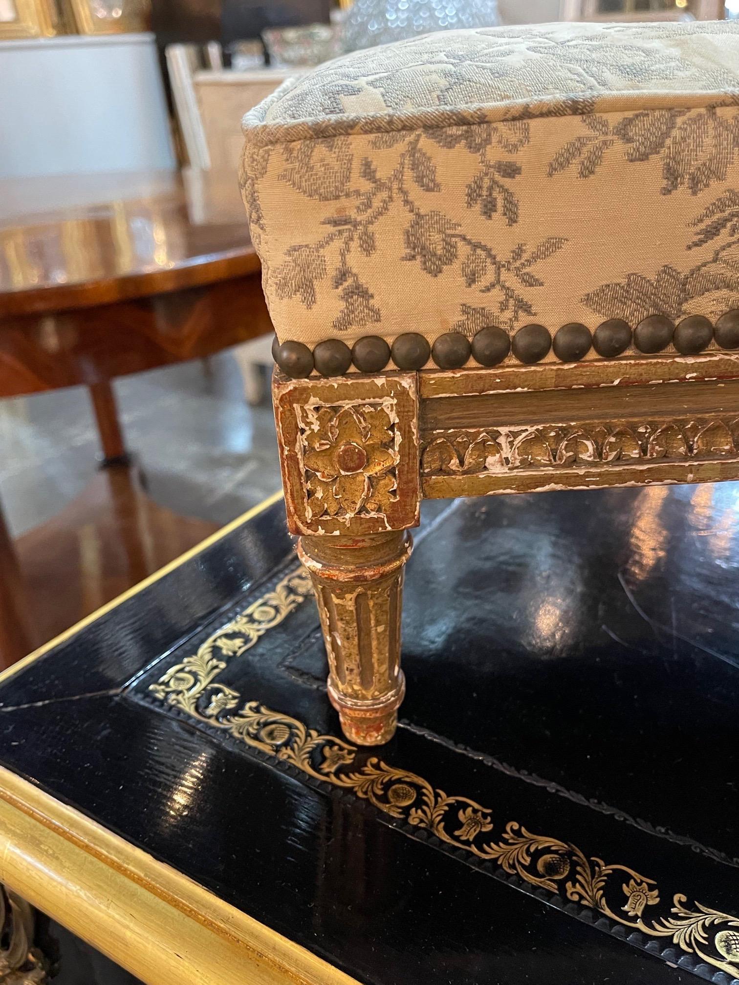 Upholstery 19th Century French Louis XVI Carved and Giltwood Stool