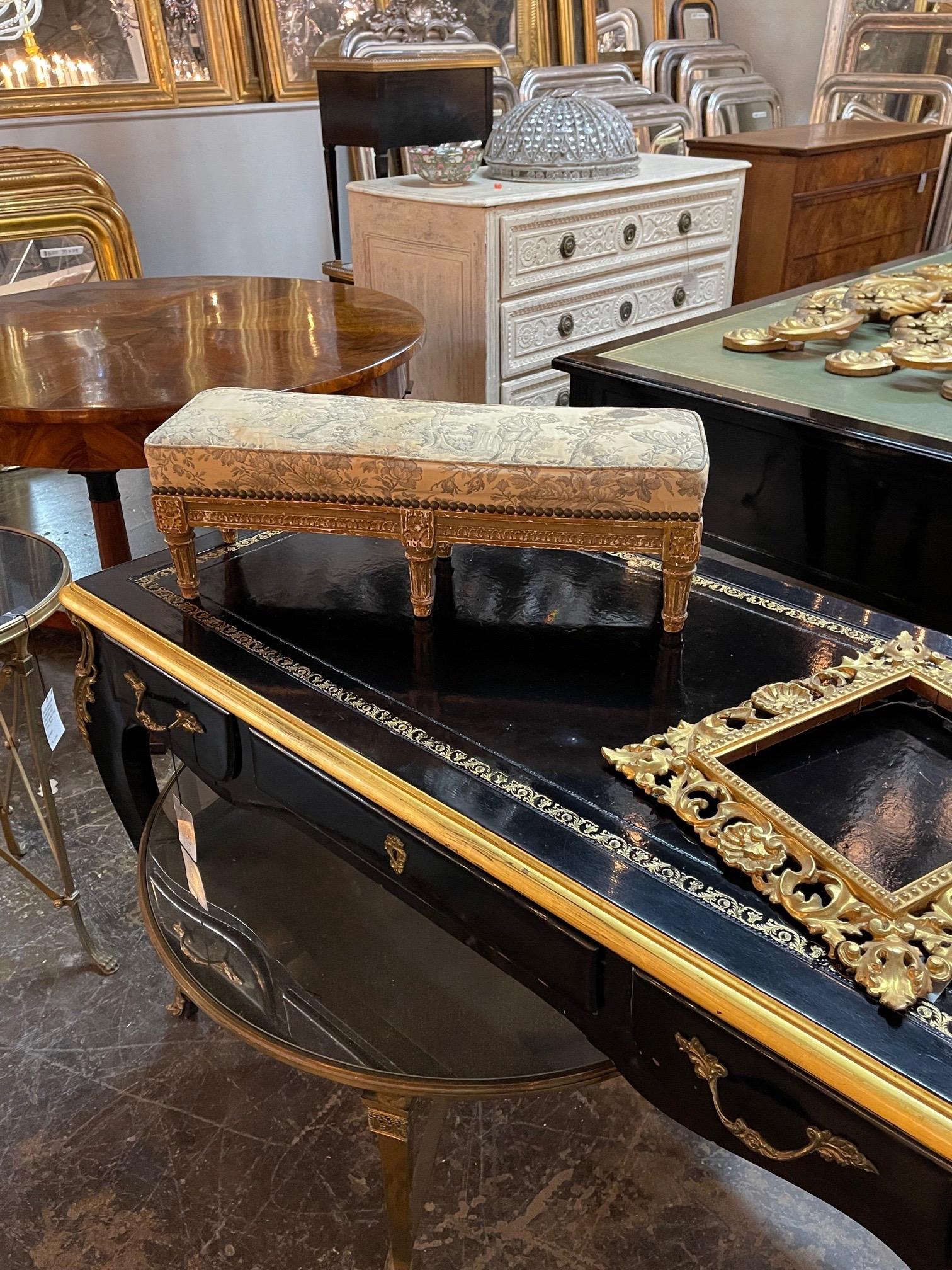 19th Century French Louis XVI Carved and Giltwood Stool 3