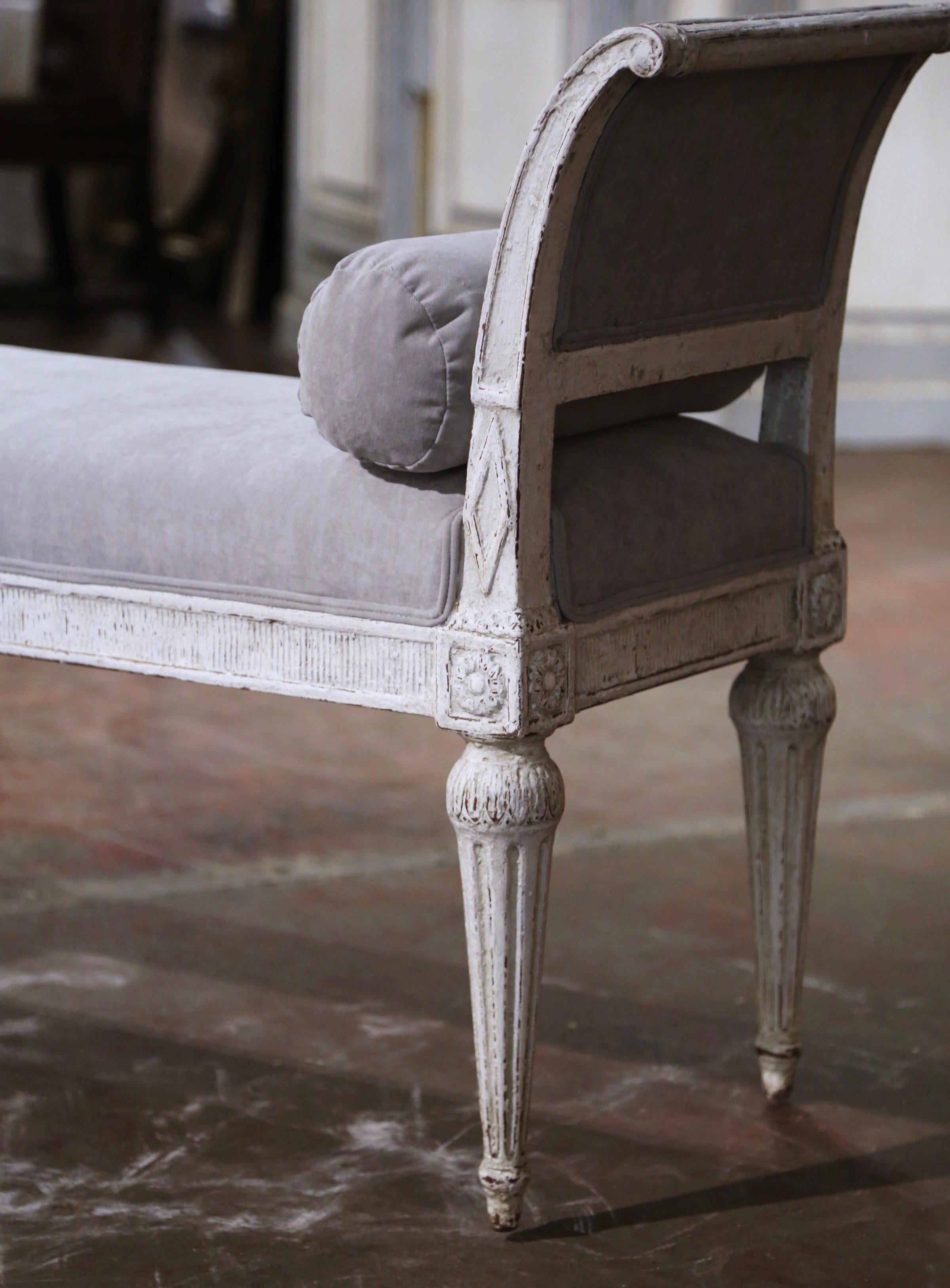 Hand-Carved 19th Century French Louis XVI Carved and Painted Banquette with Curved Sides