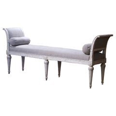 19th Century French Louis XVI Carved and Painted Banquette with Curved Sides