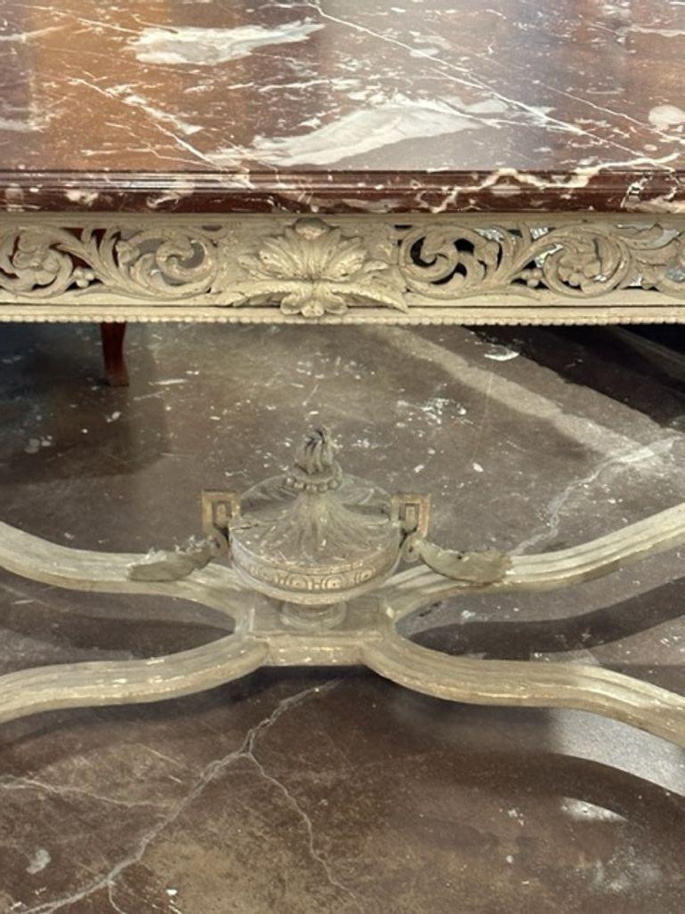19th Century French Louis XVI Carved and Painted Center Table In Good Condition For Sale In Dallas, TX