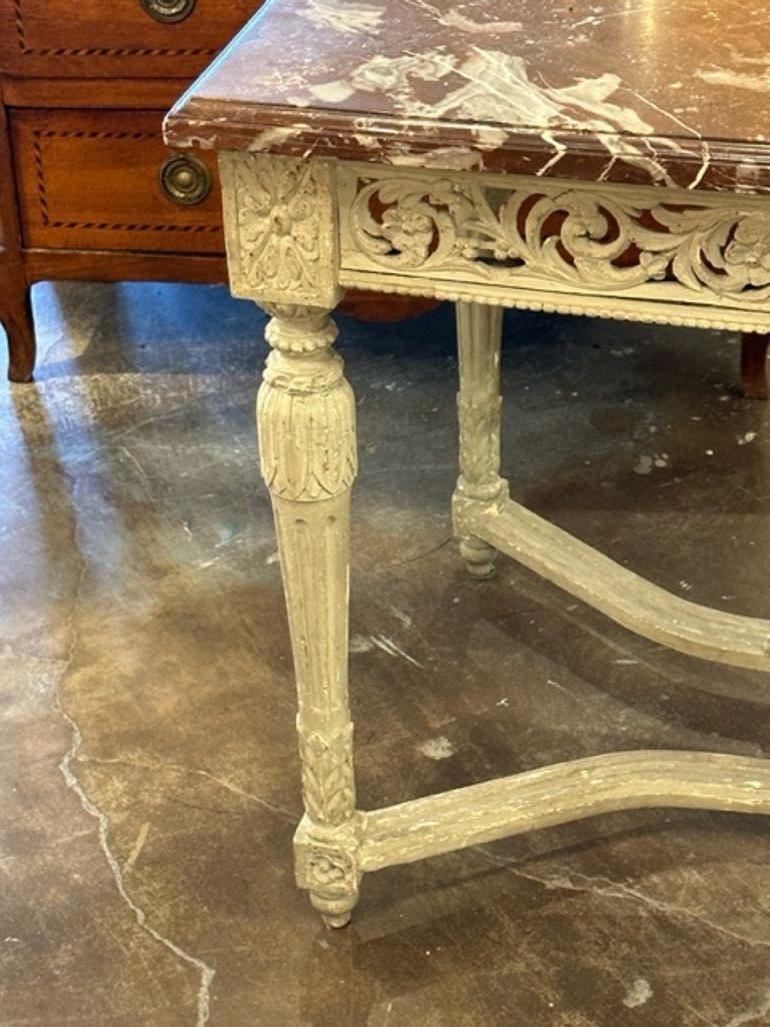 Marble 19th Century French Louis XVI Carved and Painted Center Table For Sale