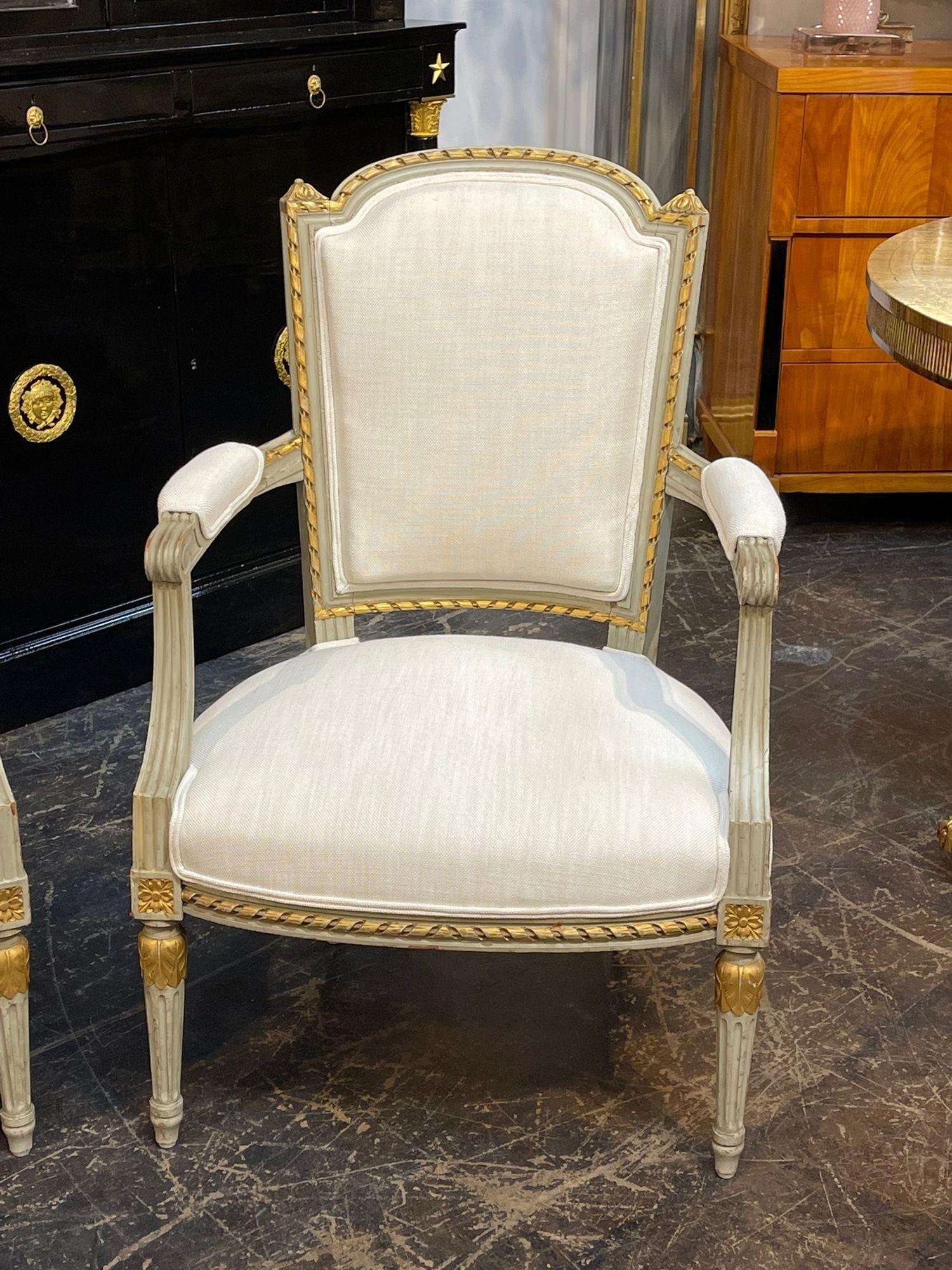 Hand-Carved 19th Century French Louis XVI Carved and Painted Chairs For Sale