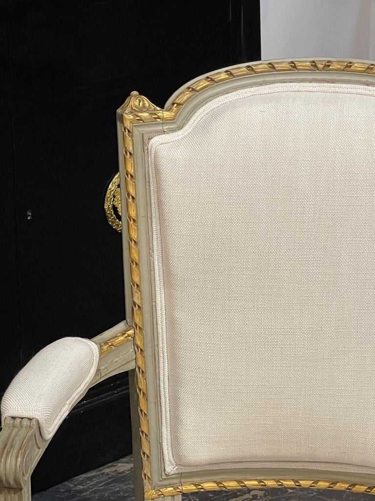 19th Century French Louis XVI Carved and Painted Chairs For Sale at 1stDibs