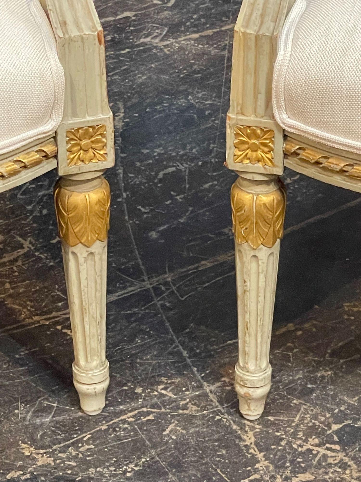 Upholstery 19th Century French Louis XVI Carved and Painted Chairs For Sale