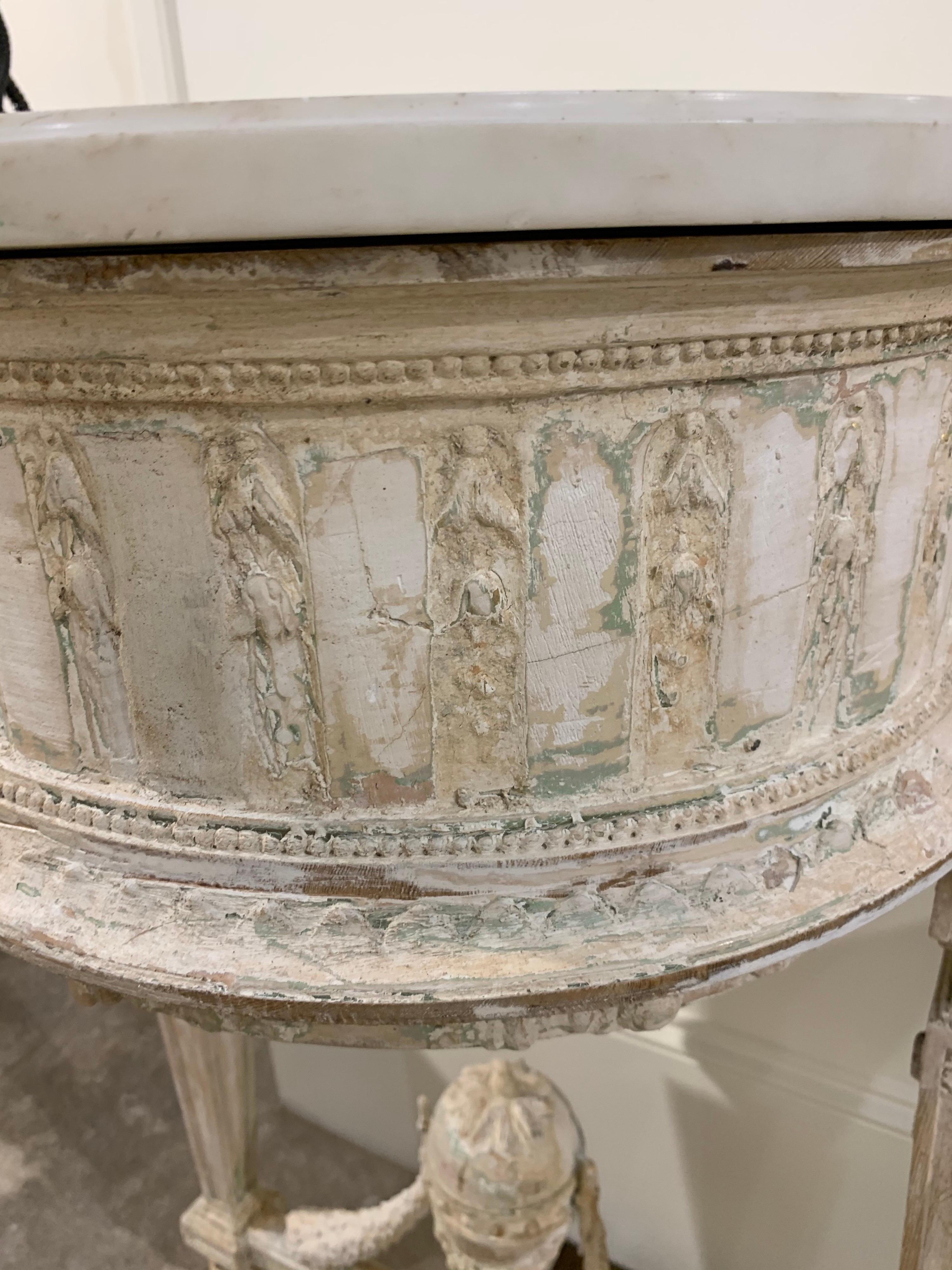 19th Century French Louis XVI Carved and Painted Console In Good Condition In Dallas, TX