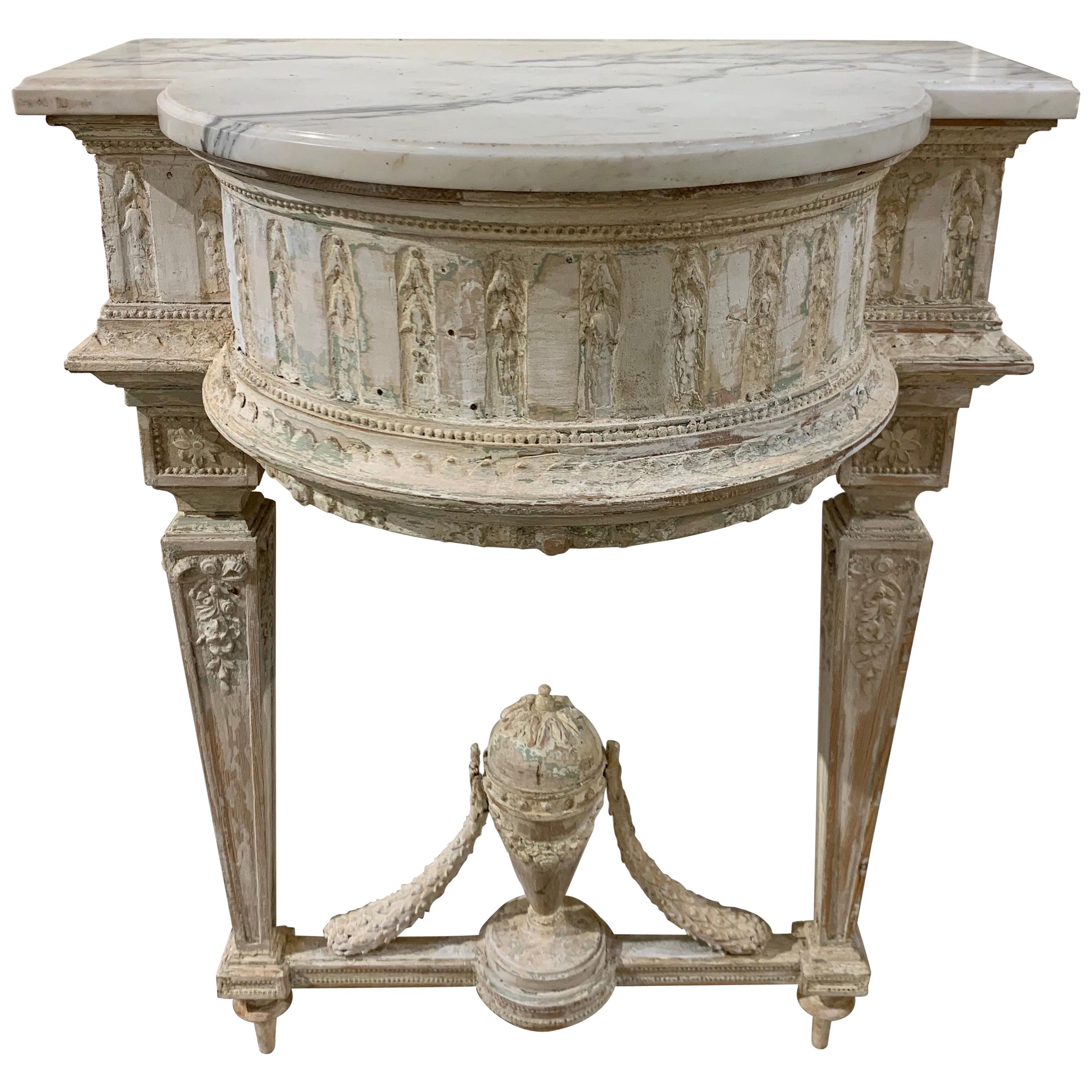 19th Century French Louis XVI Carved and Painted Console