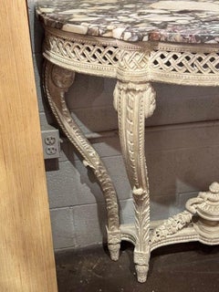 19th Century French Louis XVI Carved and Painted Console with Marble Top