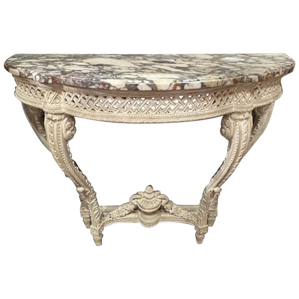 19th Century French Louis XVI Carved and Painted Console with Marble Top