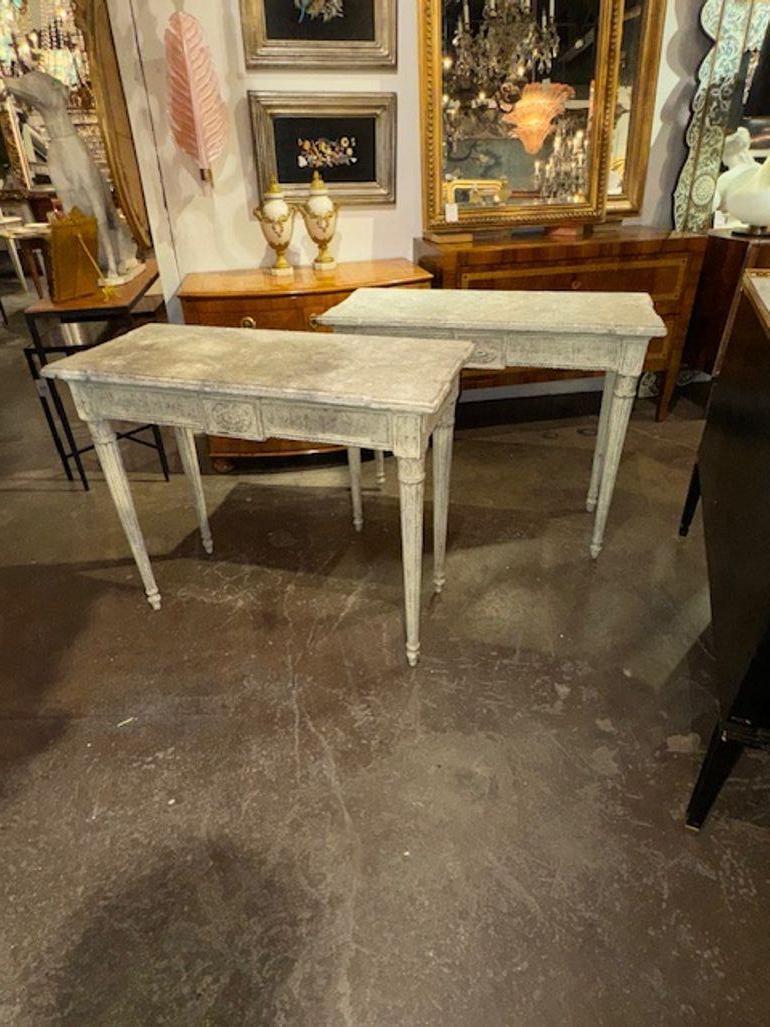 19th Century French Louis XVI Carved and Painted Consoles In Good Condition For Sale In Dallas, TX