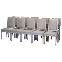 19th Century French Louis XVI Carved and Painted Dining Chairs, Set of Ten