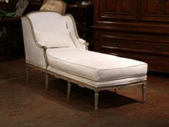19th Century French Louis XVI Carved and Painted Eight-Leg Chaise with Muslin