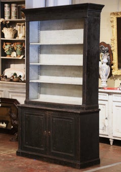 19th Century French Louis XVI Carved and Painted Open Bookcase Cabinet