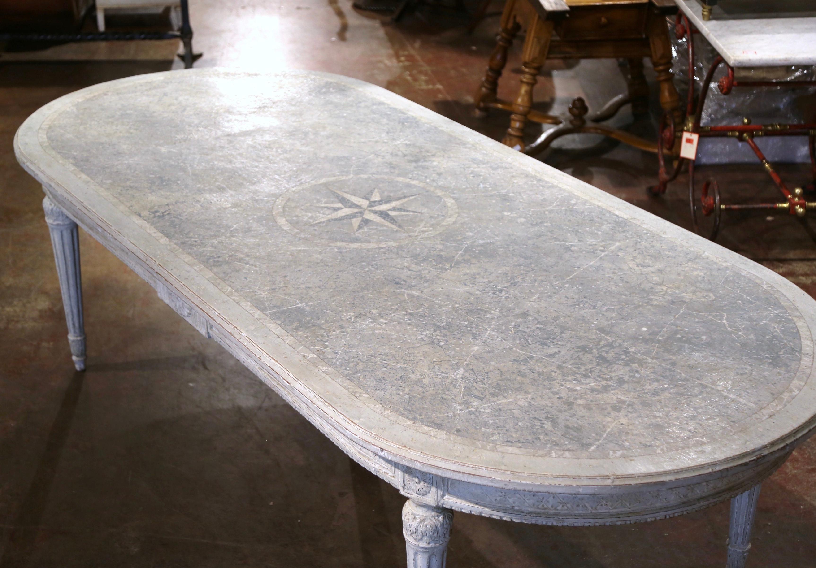 Hand-Carved  19th Century French Louis XVI Carved and Painted Oval Dining Room Table  For Sale