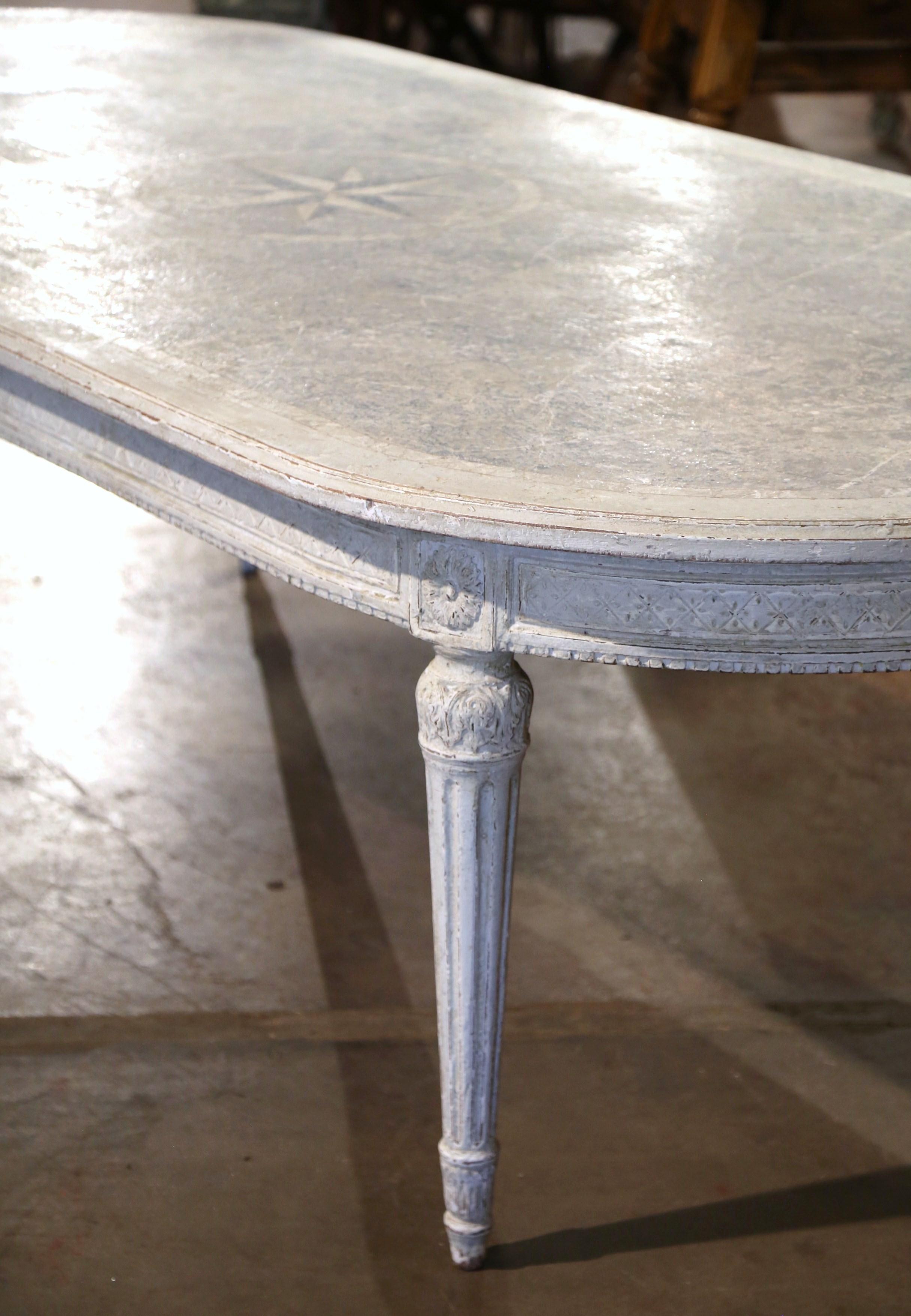  19th Century French Louis XVI Carved and Painted Oval Dining Room Table  For Sale 1