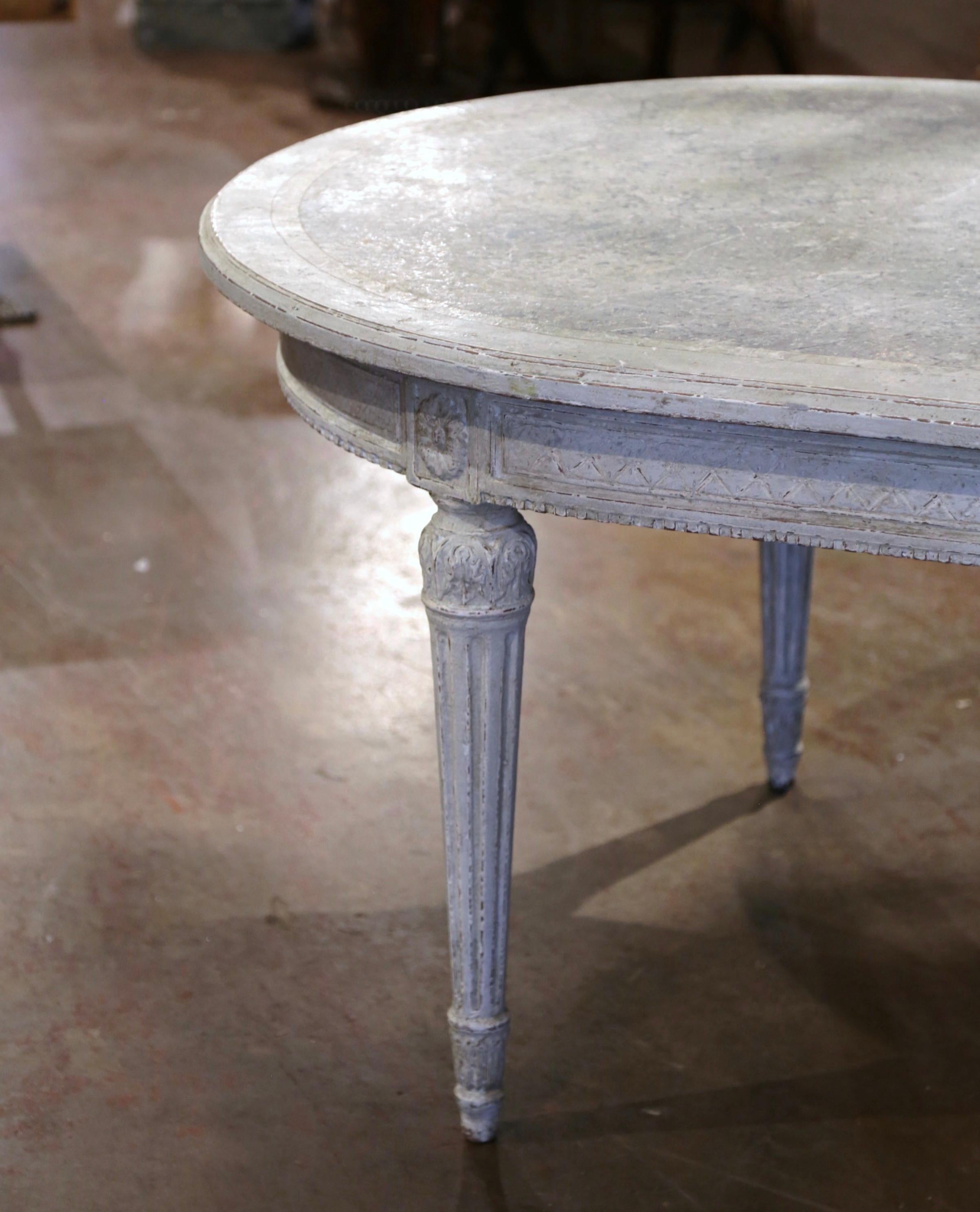  19th Century French Louis XVI Carved and Painted Oval Dining Room Table  For Sale 4