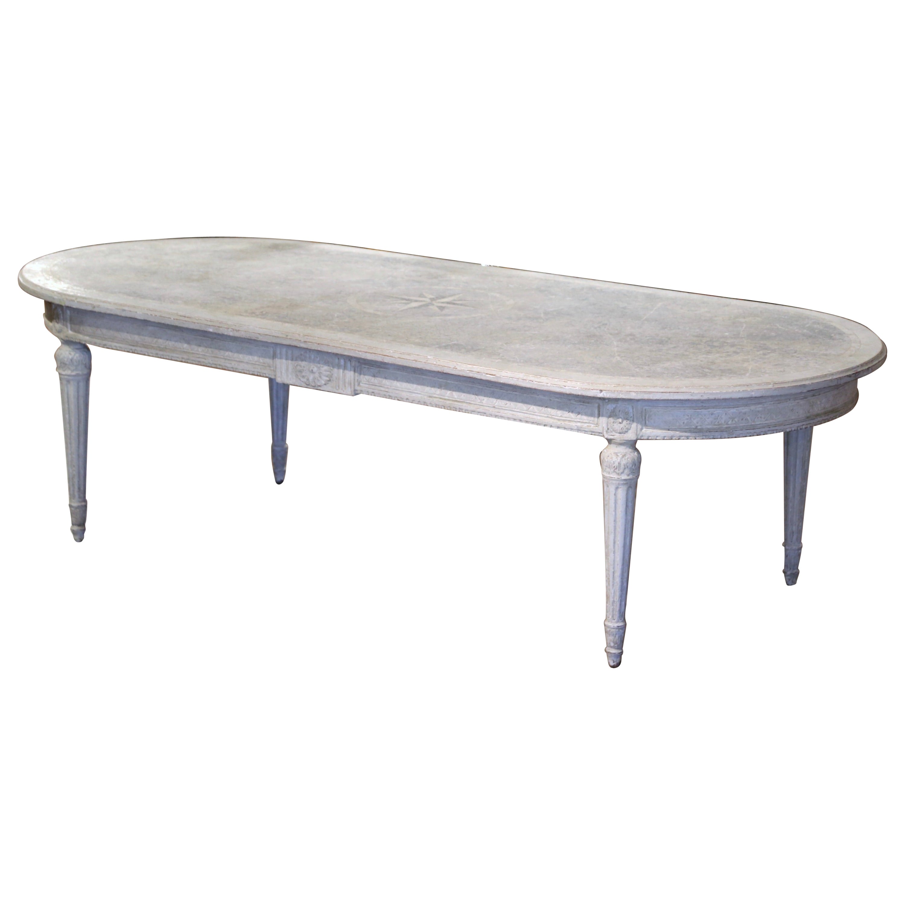 19th Century French Louis XVI Carved and Painted Oval Dining Room Table