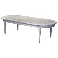 19th Century French Louis XVI Carved and Painted Oval Dining Room Table
