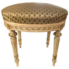 19th Century French Louis XVI Carved and Painted Stool