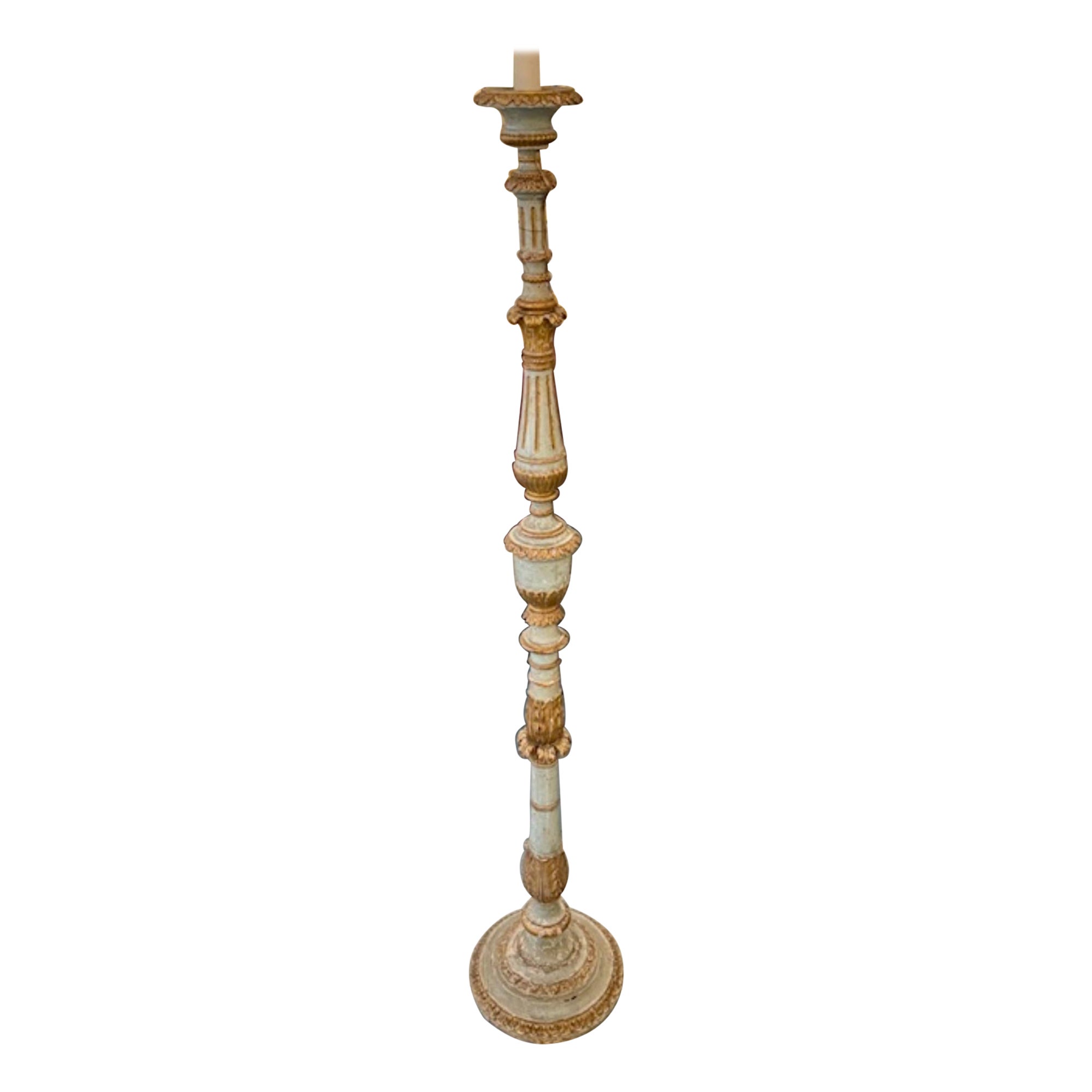 19th Century French Louis XVI Carved and Parcel Gilt Floor Lamp