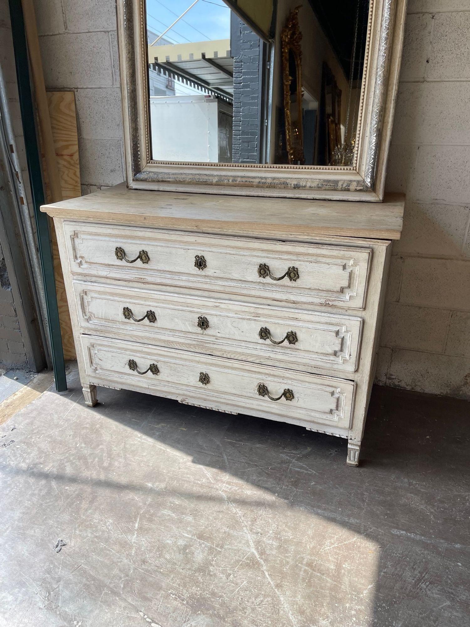 Painted 19th Century French Louis XVI Carved and White-Washed Commode For Sale