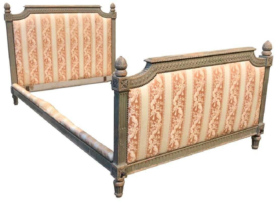Upholstery 19th Century French Louis XVI Carved Bed