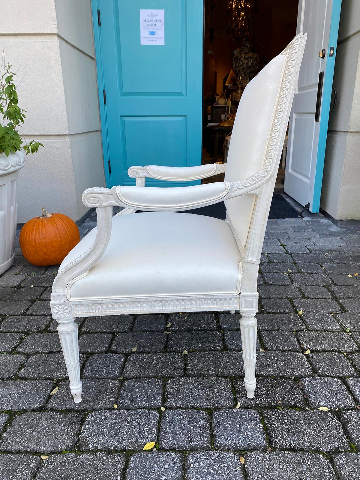 19th Century French Louis XVI Carved Fauteuil Chair with Custom Painted Finish 3