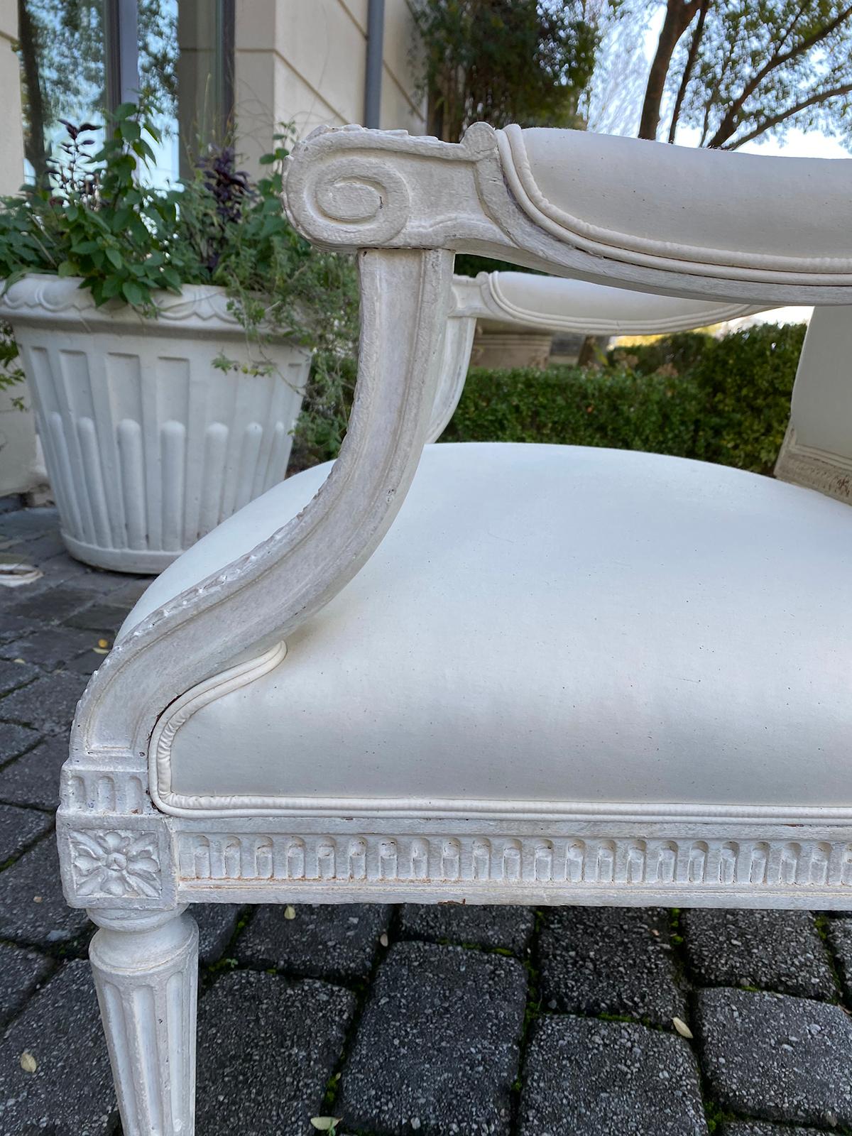 19th Century French Louis XVI Carved Fauteuil Chair with Custom Painted Finish 8