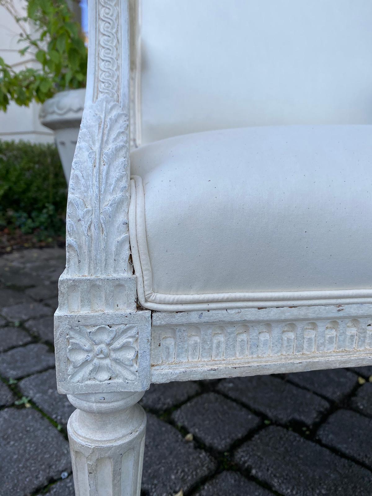 19th Century French Louis XVI Carved Fauteuil Chair with Custom Painted Finish 2