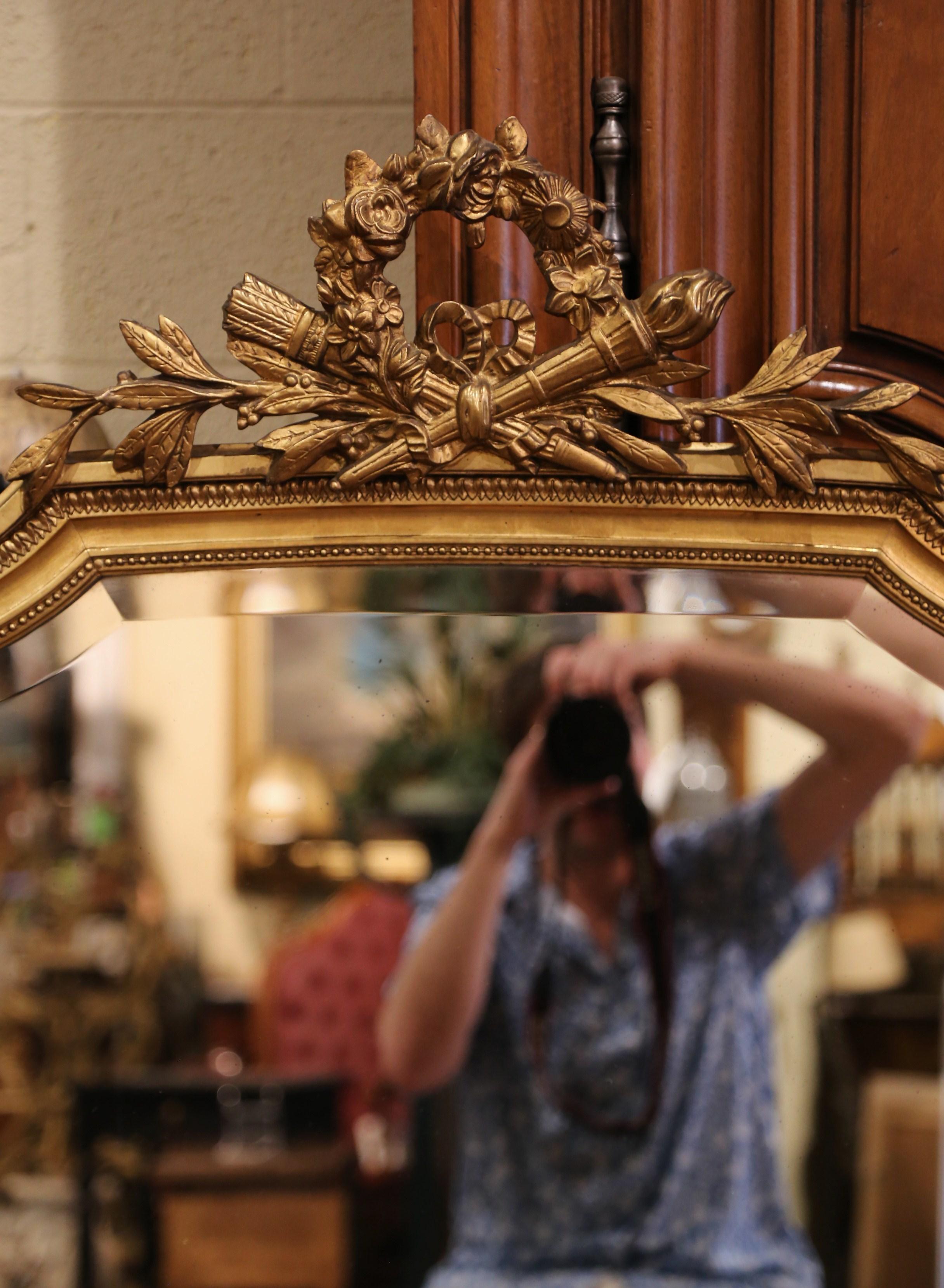 19th Century French Louis XVI Carved Giltwood and Beveled Wall Mirror 2