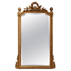 19th Century French Louis XVI Carved Giltwood and Beveled Wall Mirror