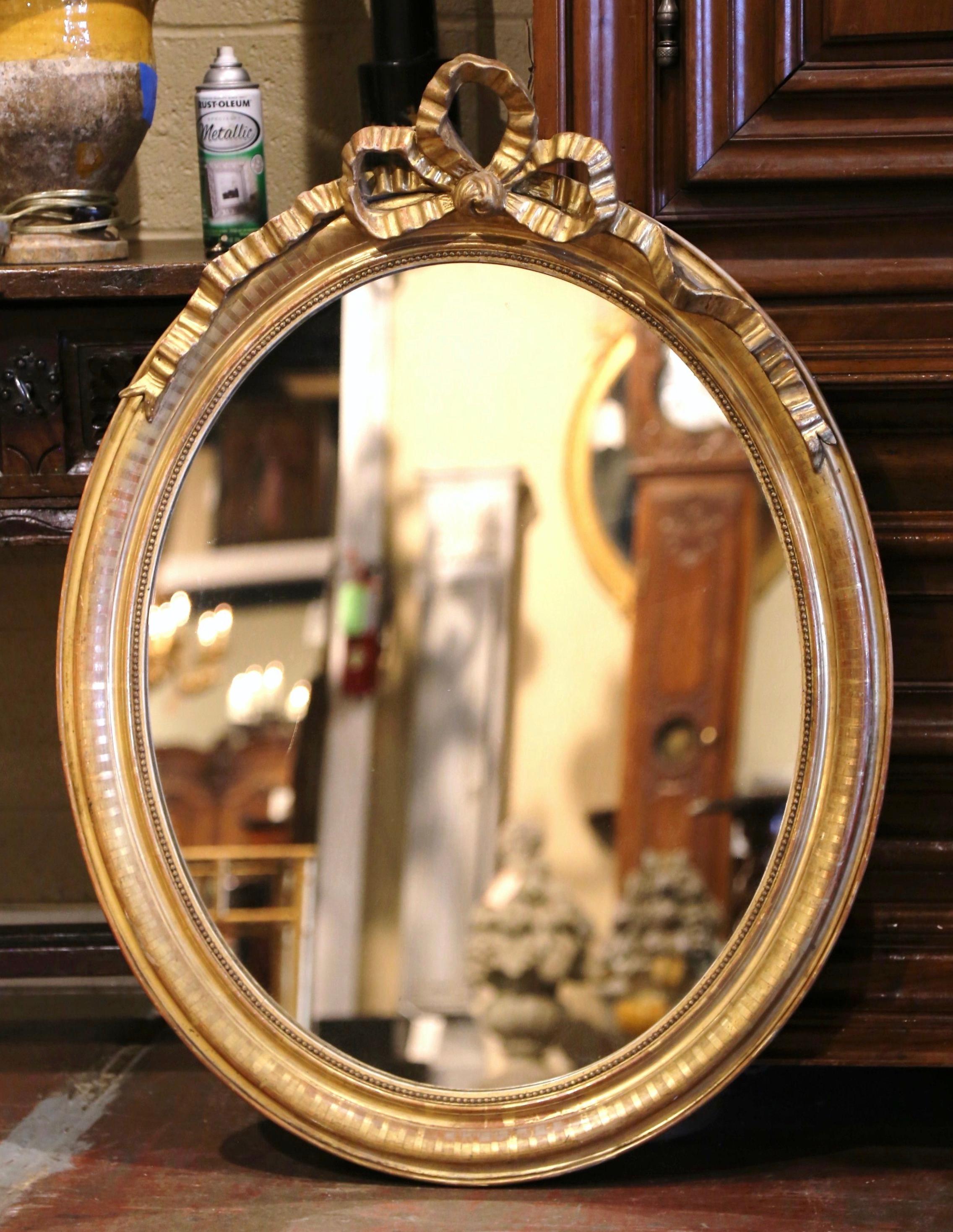 Mercury Glass 19th Century French Louis XVI Carved Giltwood Oval Wall Mirror
