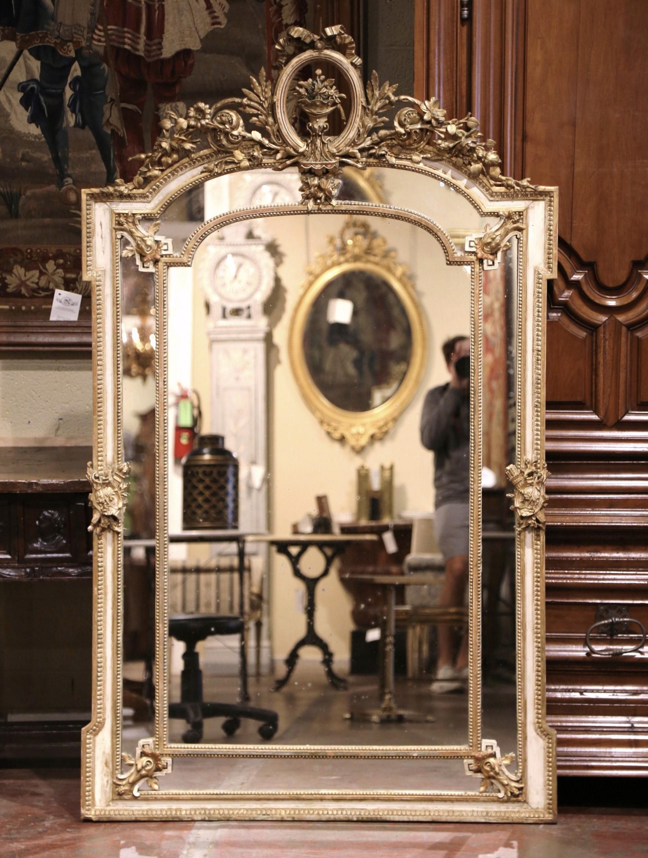 Mercury Glass 19th Century French Louis XVI Carved Giltwood & Painted Overlay Wall Mirror